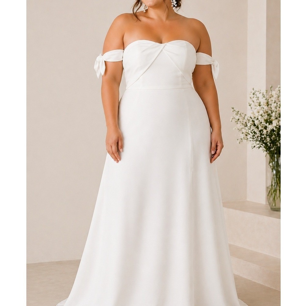 Watters & Watters Ivory Off-the-Shoulder Bow Sleeve Wedding Gown Dress NEW 18W